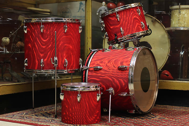 1966 Slingerland 'Modern Combo' in Red Satin Flame 14x18 14x16 9x13 9x10 image 1