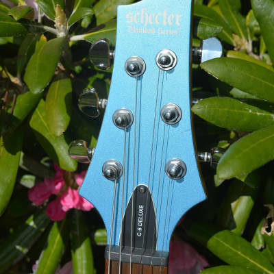 Schecter C-6 Deluxe in Satin Metallic Light Blue w/ Black Dunlop Straploks & a New Black Gator HSC image 7