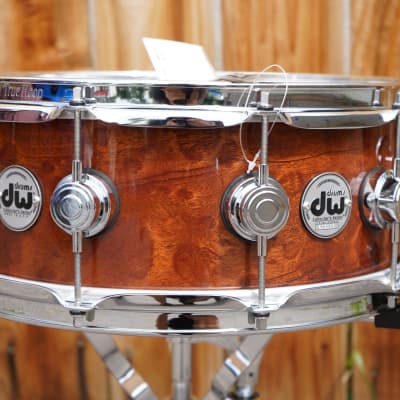 DW Collectors Exotic Natural Sapeli Pommele 5 1/2 x14" Snare Drum (New, Old Stock) image 5