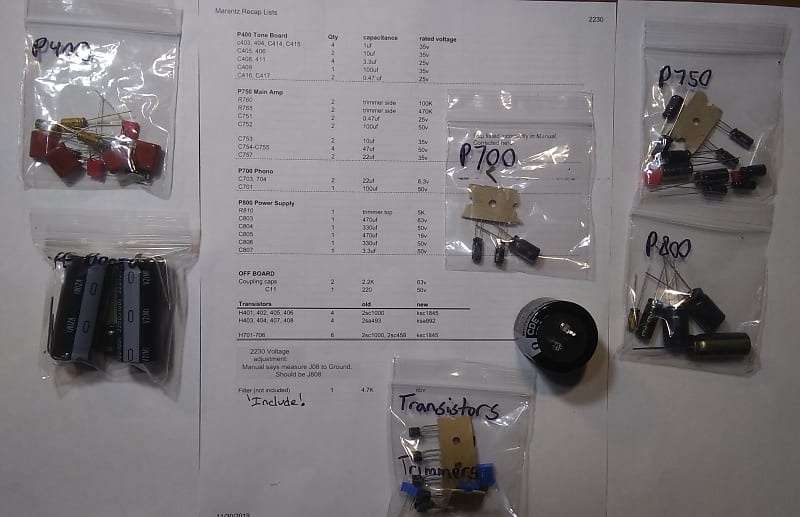 Marantz 2230 Restoration Kit. Caps, Trimmers, Transistors. Quality Parts at a Great Price! image 1