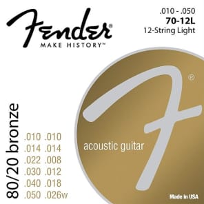 Fender 80/20 Bronze Acoustic Strings, Ball End, 70-12L .010-.050 Gauges, (12) 2016
