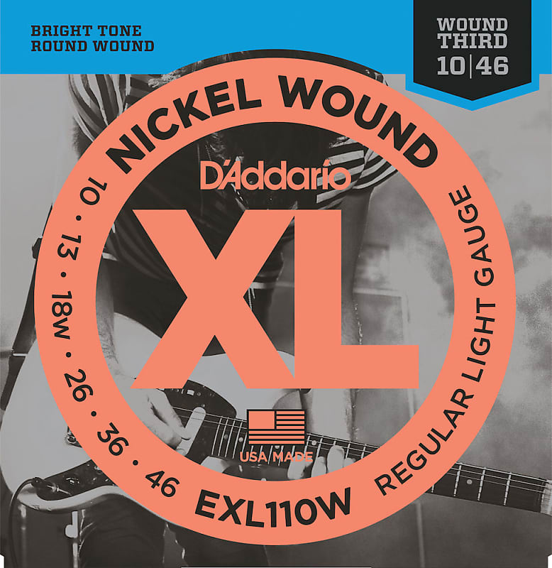 D'Addario EXL110W Nickel Wound Electric Guitar Strings Light Wound 3rd 10-46 image 1