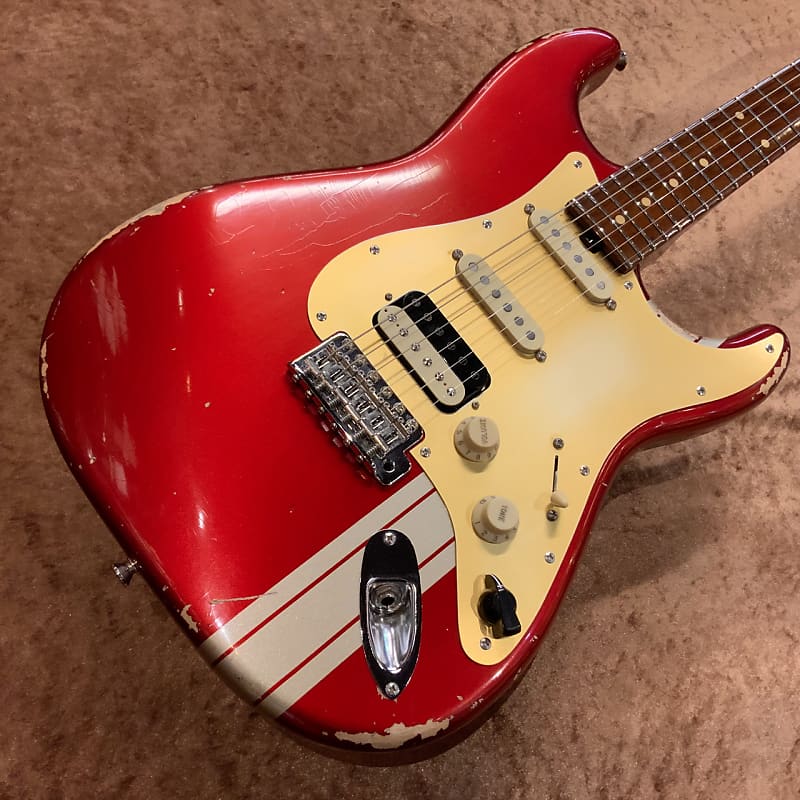 Red House Guitars General S/SSH - Candy Apple Red w/Gold Racing Stripe  M.Aged 2022[GSB019]