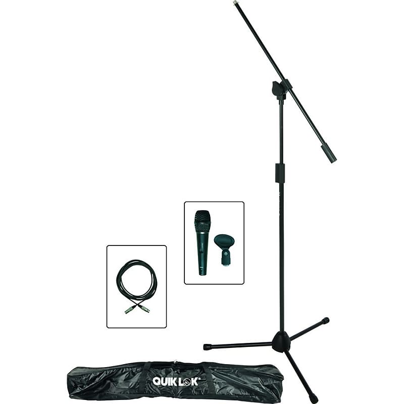 QuikLok Microphone Stand Pack with 2 Mics, Cable, Bag Reverb