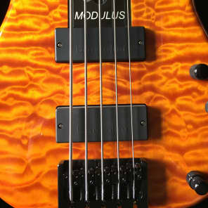 Modulus Quantum 5 Bass Guitar 5A Quilt Top MAPLE NOS Bartolini - TOP OF LINE 2006 Orange Brown Yello image 3