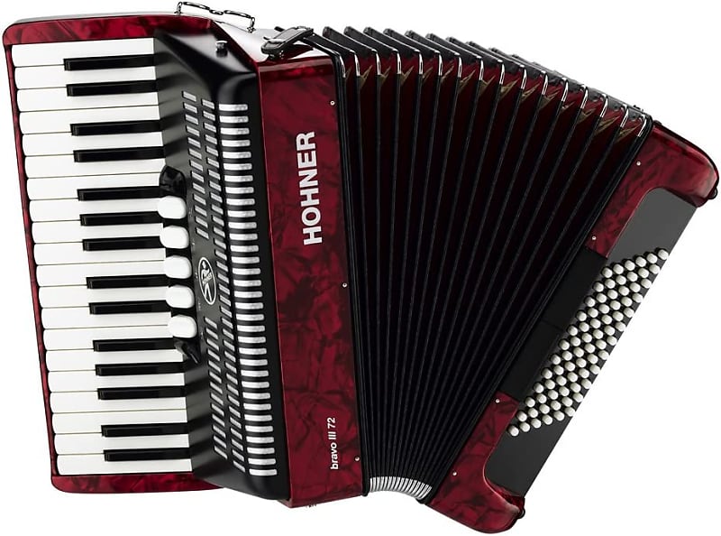 Hohner Bravo III 72 Chromatic Piano Key Accordion - Pearl Red image 1