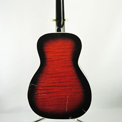 1960s Harmony Stella Sunburst Red and Black Satin Finish Parlor Size Acoustic Guitar H933 Reburst with Fender Head Stock image 3