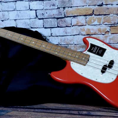 Fender Vintera '60s Mustang Bass w/Fender DLX Gig Bag 2022 Model in Fiesta Red image 1