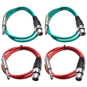 Seismic Audio SATRXL-F2-2GREEN2RED 1/4" TRS Male to XLR Female Patch Cables - 2' (4-Pack)