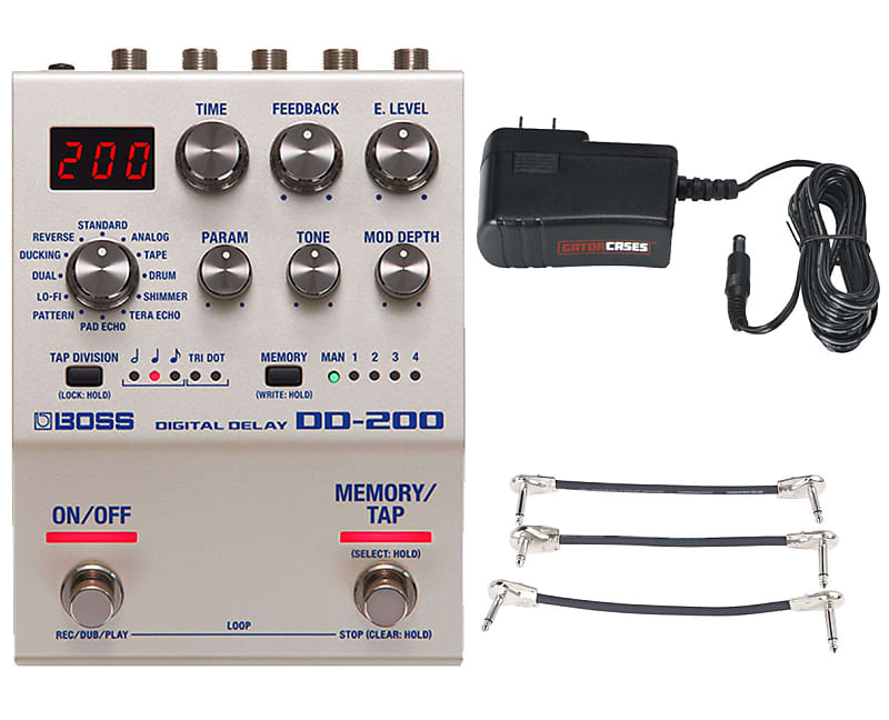 Boss DD-200 Digital Delay Effects Pedal + Gator 9V Power Combo & 3 Patch  Cables | Reverb