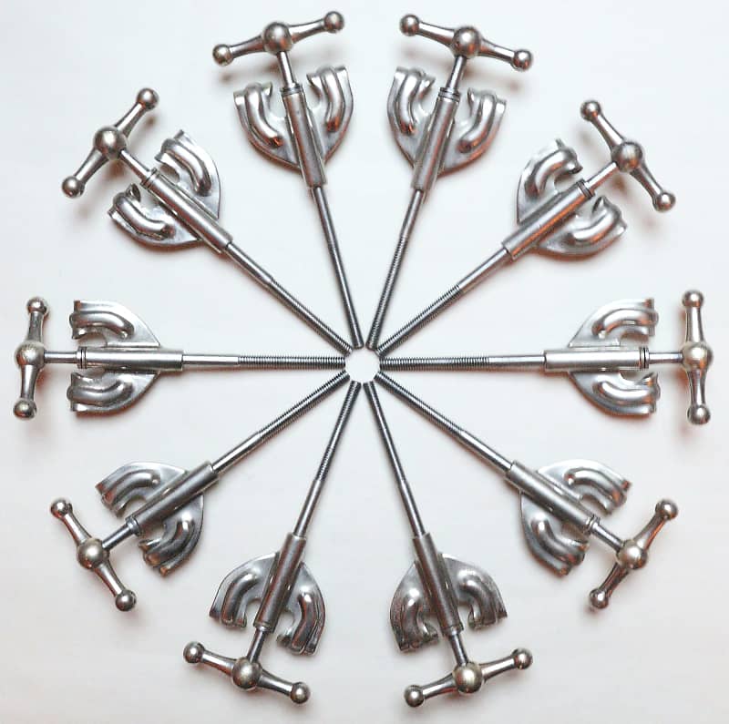 10 Pre-Radio King Slingerland Bass Drum Tension Rods & Claws, Original Washers / 1920s-30s image 1