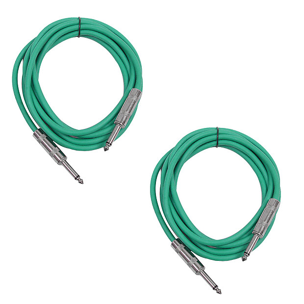 2 Pack of 10 Foot 1/4" TS Patch Cables 10' Extension Cords Jumper - Green & Green image 1