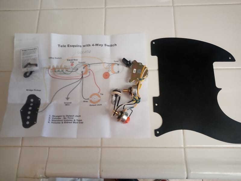 Emerson Fender Esquire Wiring Kit Assembly w/Eldred Mod, w/ 5-hold Pickguard, Logo image 1