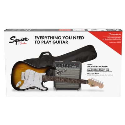Squier Stratocaster Starter Pack with Indian Laurel Fretboard and Frontman 10G Combo Amp 2018 - Brown Sunburst image 4