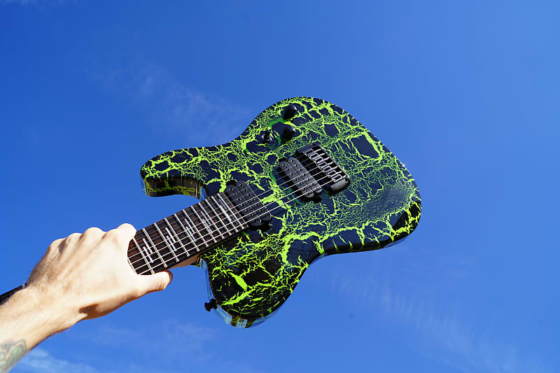 Schecter USA CUSTOM SHOP PT-7 Green Crackle 7-String Electric Guitar w/ Black Tolex Case (2022) image 1