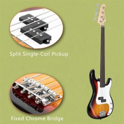 Glarry 4 String Fretless Bass Guitar - Sunburst image 17