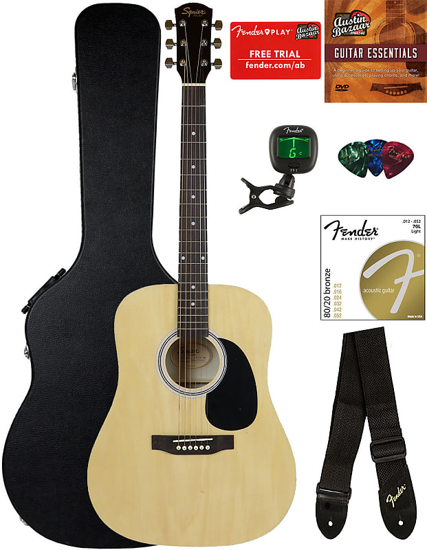 Fender Squier Dreadnought Acoustic Guitar - Natural w/ Hard Case image 1
