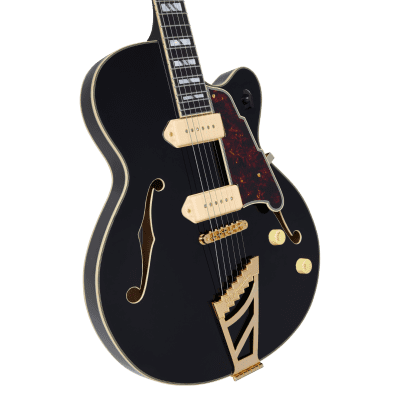 D'Angelico Excel 59 Hollowbody Electric Guitar - Solid Black with Stairstep Tailpiece image 9