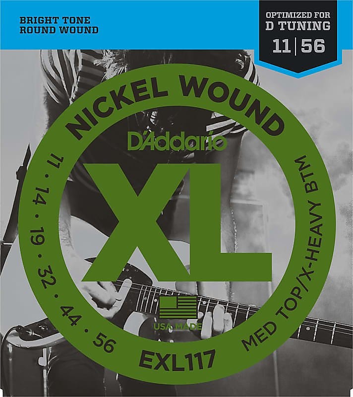 1 Set of D'Addario EXL117 Electric Guitar Strings for Drop D Tuning image 1