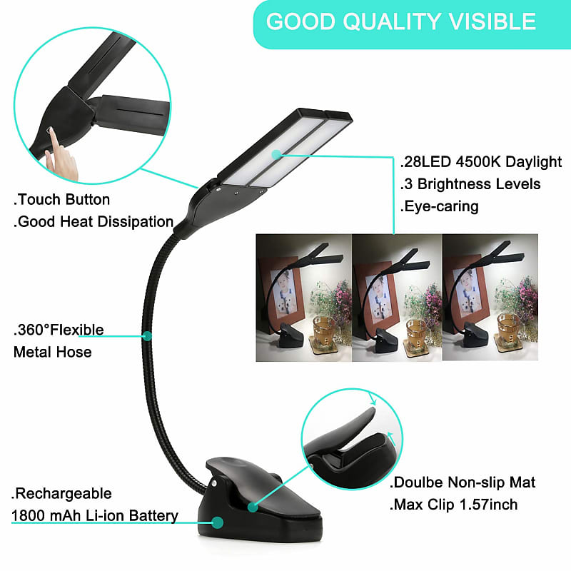 Flexible Clip-On LED Light Gooseneck USB Charging Eye-Caring Warm Light Sand Black