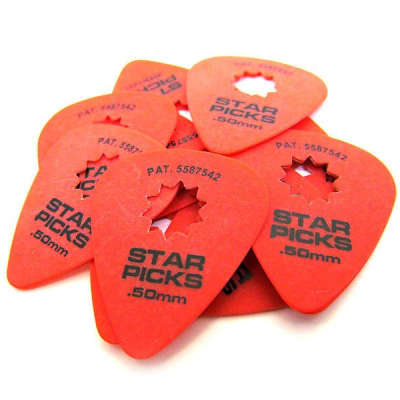 Everly Star Guitar Picks  12 Pack  .50mm  Super Grip  Red for sale