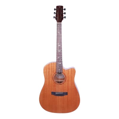 Timberidge 'Messenger Series' Mahogany Solid Top Acoustic-Electric Dreadnought Cutaway Guitar (Natural Gloss) for sale