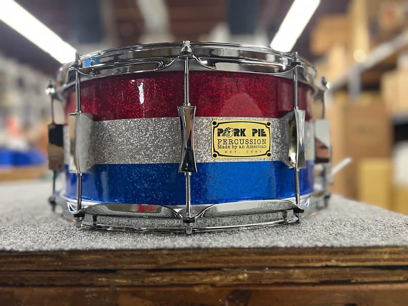 Pork Pie Red white and blue sparkle 8 ply maple snare 6.5x14” limited  edition