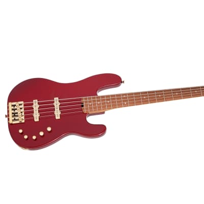 Charvel Pro-Mod San Dimas Bass JJ V Guitar, Caramelized Maple, Candy Apple Red image 2