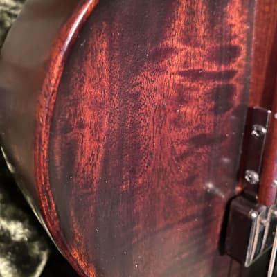 Scott Walker Katana Guitar!  As~New Elegant and simple solid body one piece old growth Curly Mahogany~Oiled, Damascus Steel Tailpiece and Pickguard, Johnny Smith pickup, Calton HSC, COA and more! image 11
