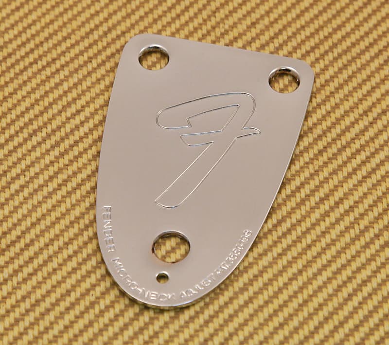 005-5259-000 Fender Bass 3 Bolt Logo "F" 70s Style Tilt Chrome Neck Plate image 1
