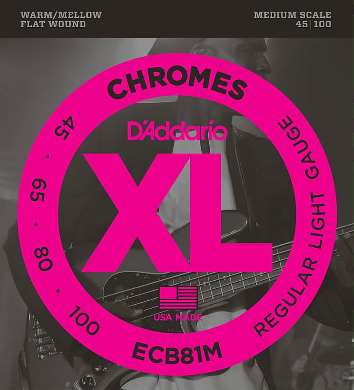 D'Addario ECB81M Chromes Flatwound Regular Light Bass Strings 45-100 image 1