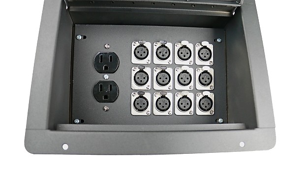 Elite Core Audio FBL12+AC Recessed Floor Box with 12 XLR Female Connectors and Duplex AC Black Box Outlet image 1
