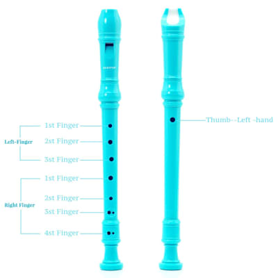 Soprano Recorder For Kids Beginners, 8 Hole Plastic German Fingering Flute Recorder 3 Piece With Cleaning Stick, Cotton Pouch, Fingering Chart, Colorful Box (Blue) image 4