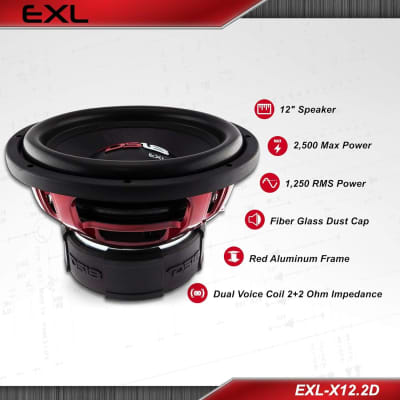 DS18 EXL-X12.2D Car Subwoofer 12" 2500W Max Power 1250W RMS Power Dual Voice Coil 2+2 Ohm Competition Grade Bass Powerful Performance for Car Truck Audio Sound Systems - 1 Subwoofer image 2