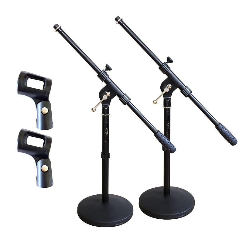 Artist MS023+44 2 Pack Small Black Boom Mic Stand with Mic Clips image 1