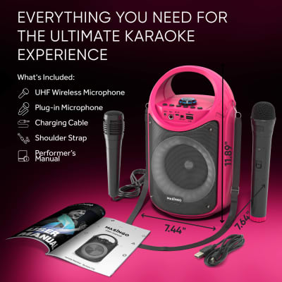 MASINGO 2023 New Bluetooth Karaoke Machine for Adults and Kids with 1 Wireless Karaoke Microphone and 1 Wired Mic, PA Portable Speaker System with LED Party Lights, Burletta C10 Pink image 9