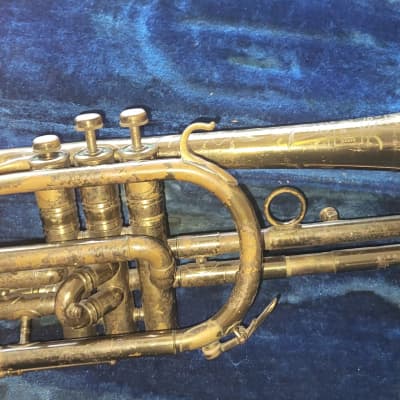 Vintage 1940's WM Frank Cornet Project brass trumpet horn with case image 10