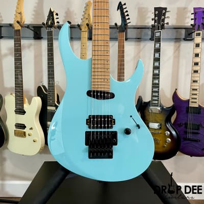 Balaguer Select Series Diablo Retro 27 FR Electric Guitar w/ Bag-Gloss Solid Cerulean Blue for sale