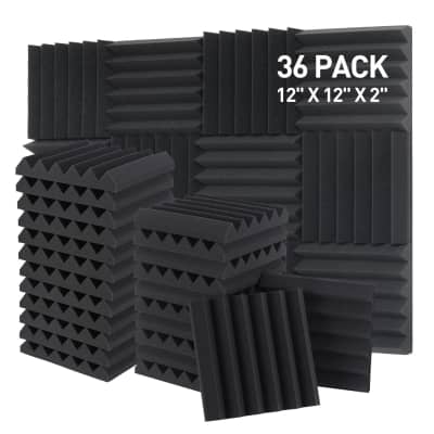  36 Pack Sound Proof Foam Panels with Self-Adhesive, 12 X 12 X 2  Inches Acoustic Panels, High Density Soundproof Wall Panels, Studio Acoustic  Foam Panels for Office,Vocal Room, Bedroom Walls (Black) 