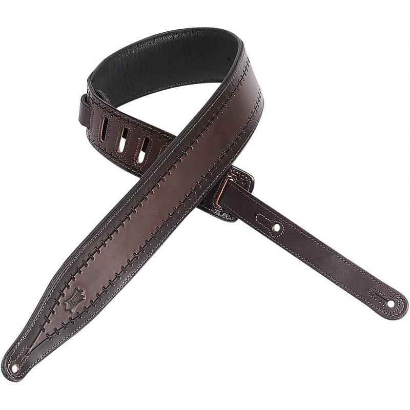 Levy's 2.5 Inch wide vegtan leather guitar strap, Dark Brown Reverb