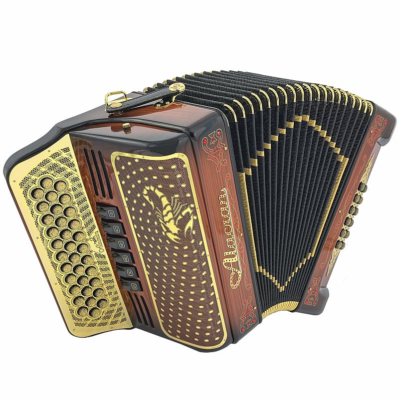 Alacran Accordion 34 Button 12 Bass Two Tone FBE/EAD Brown Wood Stain image 1