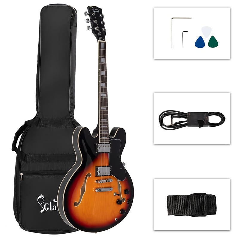 New Glarry GGS101 Semi Hollow Electric Guitar Body Sunburst Reverb