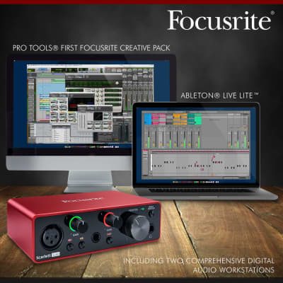 Focusrite Scarlett 8i6 8-in 6-out USB Audio Interface + Samson SR360 Over-Ear Dynamic Stereo Headphones, Cables, and Fibertique Microfiber Cleaning Cloth image 4