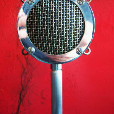 Vintage RARE 1930's Astatic D-104 crystal "Lollipop" microphone Chrome w period desk stand # 2 image 2
