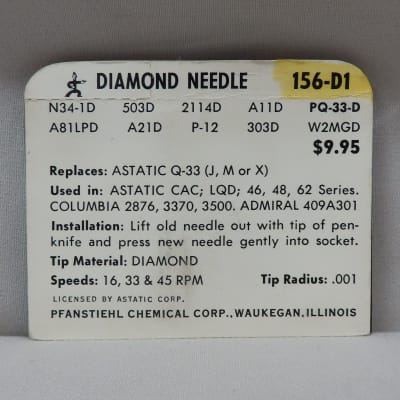 New Pfanstiehl Needle Stylus 156-D1 - For Astatic CAC LQD 46 48 62 Columbia 2876 3370 3500 & More... image 2