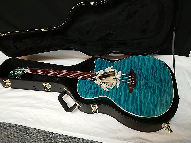 LUNA Fauna Dragonfly Quilt Maple acoustic electric GUITAR new Trans Teal  Blue w/ Case