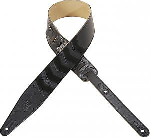 Levy's 2 1/2" Black Garment Leather Guitar Strap with Chevron Inlay and Suede Backing image 1