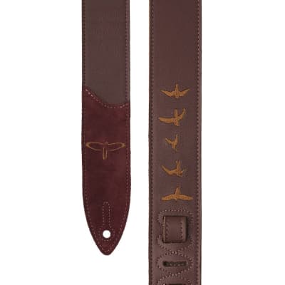 Paul Reed Smith PRS Premium Leather 2" Guitar Strap Embroidered Birds Burgundy image 2