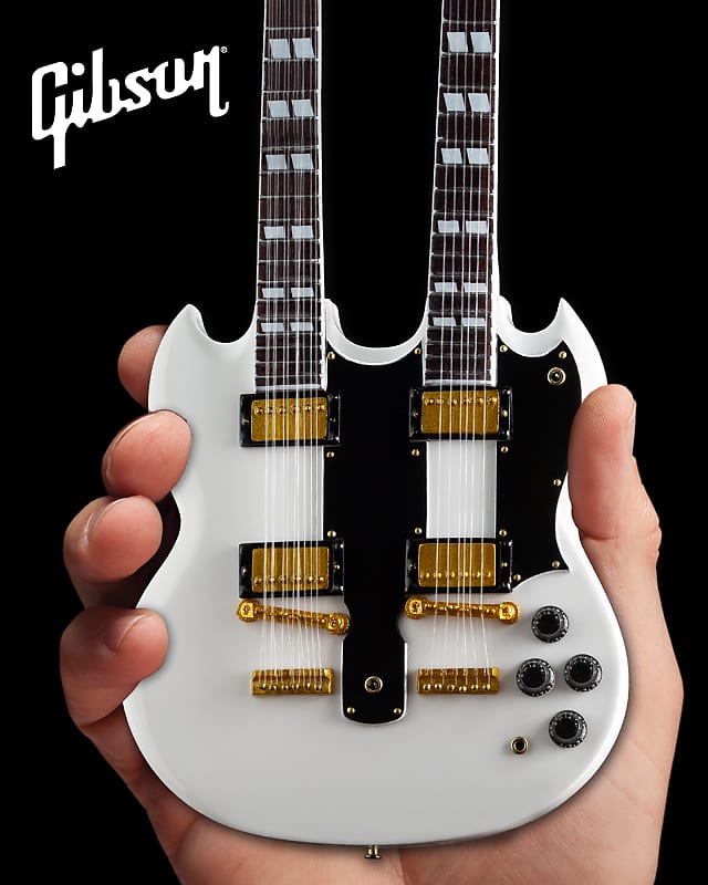 Gibson SG EDS-1275 Doubleneck White Handcrafted 1:4 Scale Mini Guitar Model image 1