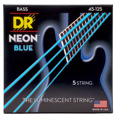 DR Strings Hi-Def Neon Blue Colored Bass Strings: 5-String Medium 45-125 image 2